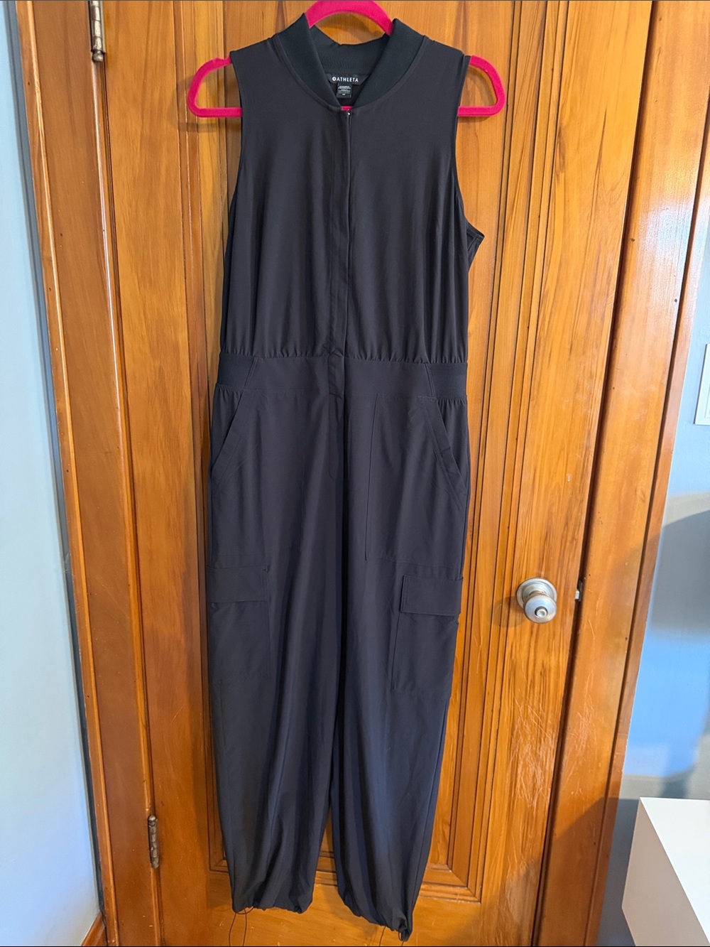 Athleta Black Sleeveless Zip-Front Utility Jumpsuit